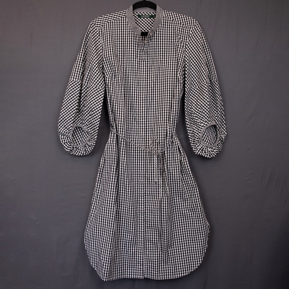 Lauren Ralph Lauren black and white gingham midi shirt dress-10P